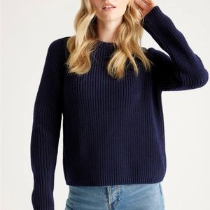 Quince 100% Organic Cotton Fisherman Crew Sweater (Navy)